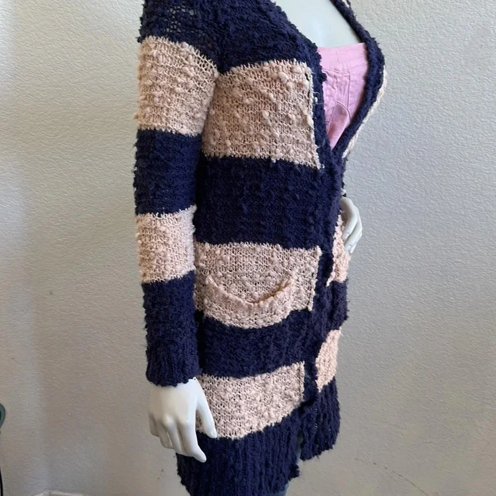 Free People XS navy combo front button cardigan